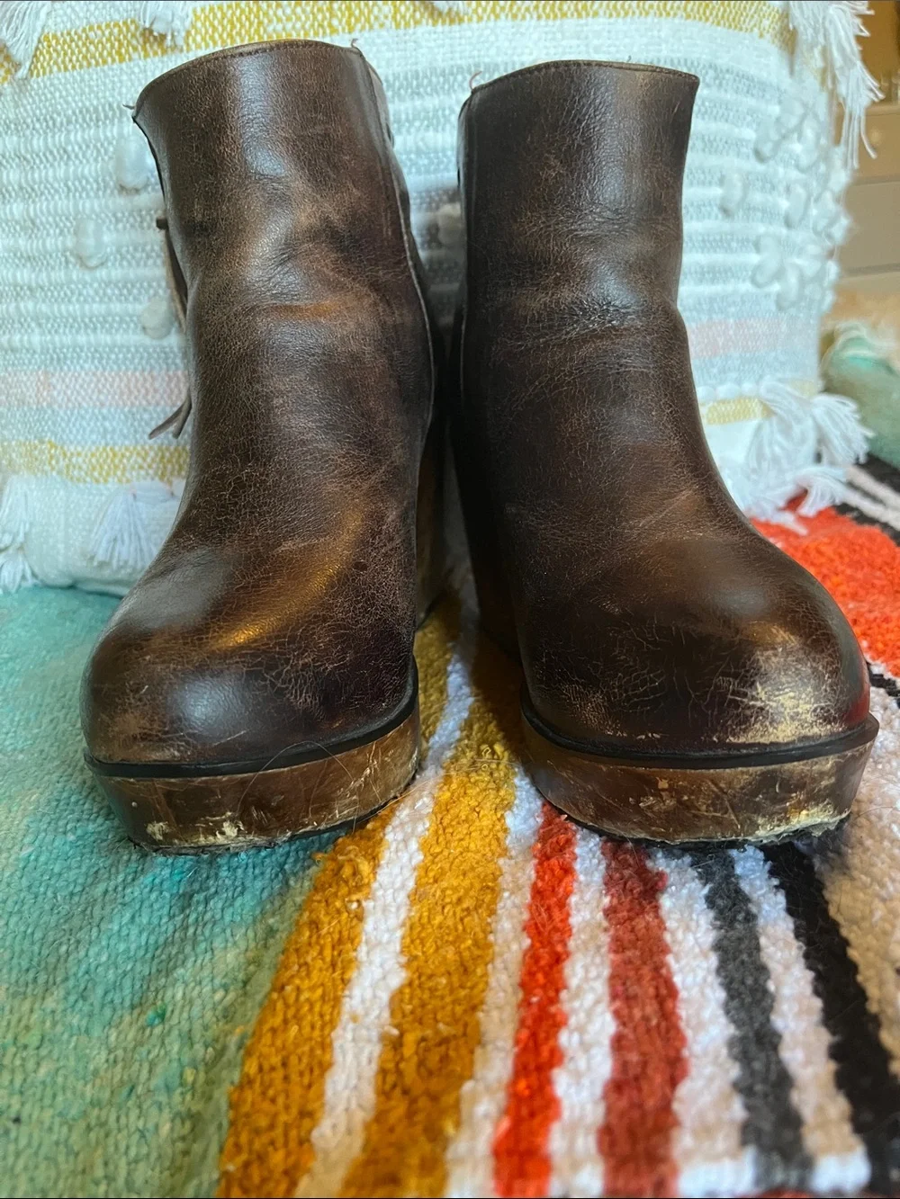 Bed Stu Brown Leather Studded Wedge Ankle Boots